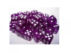 Kocka Chessex Translucent D6 s bodkami 12mm Purple w/white